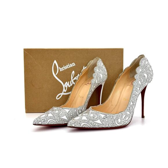Christian Louboutin Top Vague 100 Kid Crystal Embellished Pumps Women’s 37.5 - Picture 2 of 9
